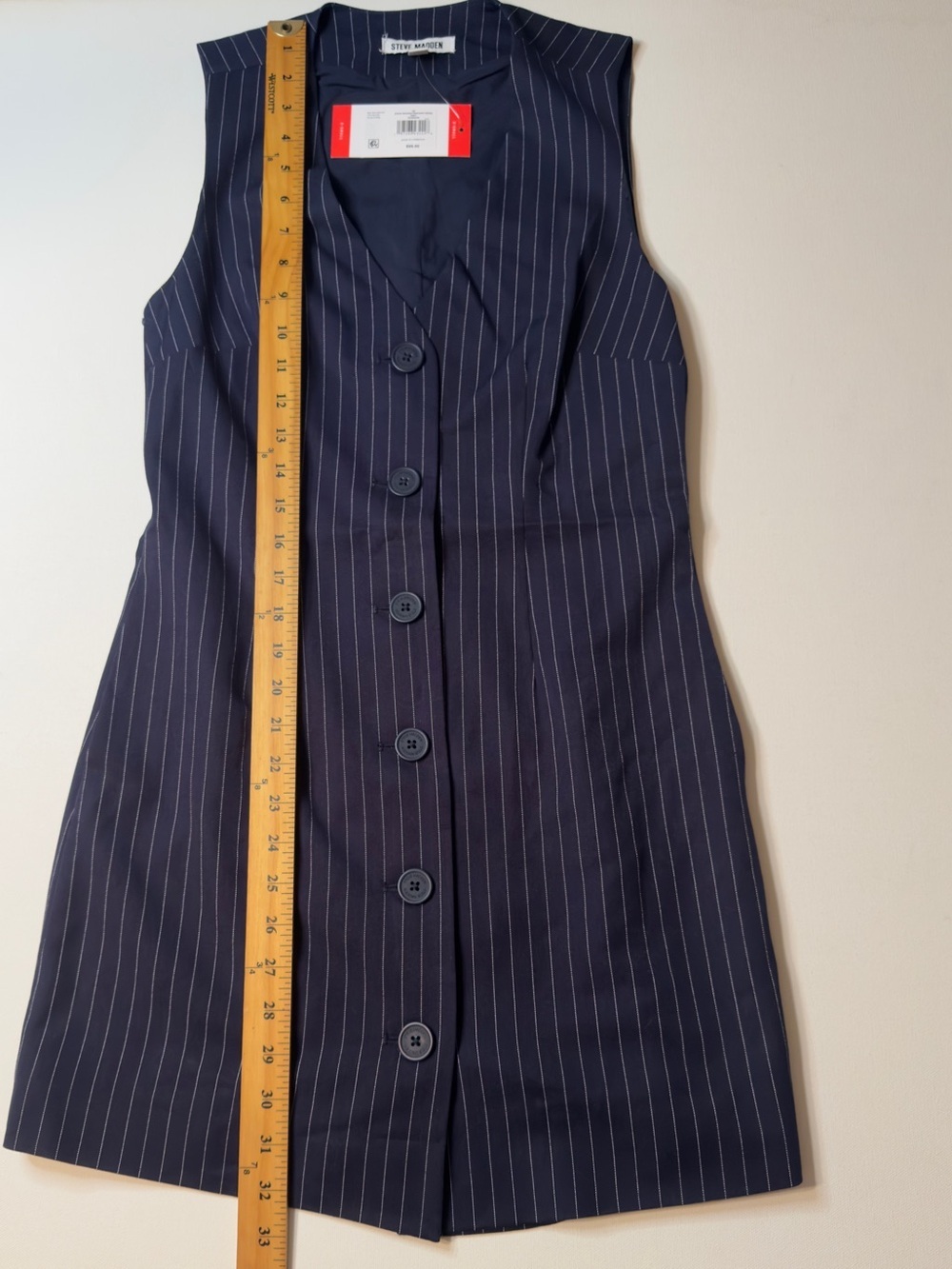 NWT Women's Steve Madden Navy Pinstripe Button-Front Dress Size XS (D2)